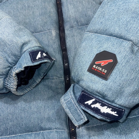 Karl Kani Sculptured Denim Puffer Jacket Mens XL Blue‎ Embroidered Kani 23 Logo - Picture 7 of 16